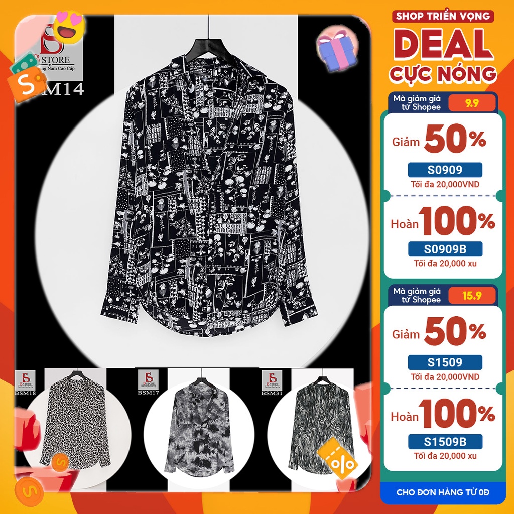 Áo sơ mi nam dài tay cao cấp hoạ tiết B.store