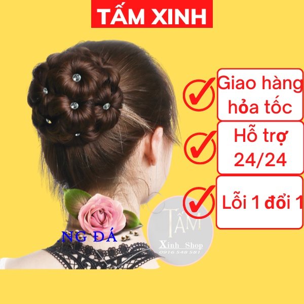 Búi tóc giả hàn quốc đẹp tuổi trung niên, búi hoa đính đá