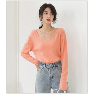 Áo Len Mỏng Cổ V Dáng Rộng