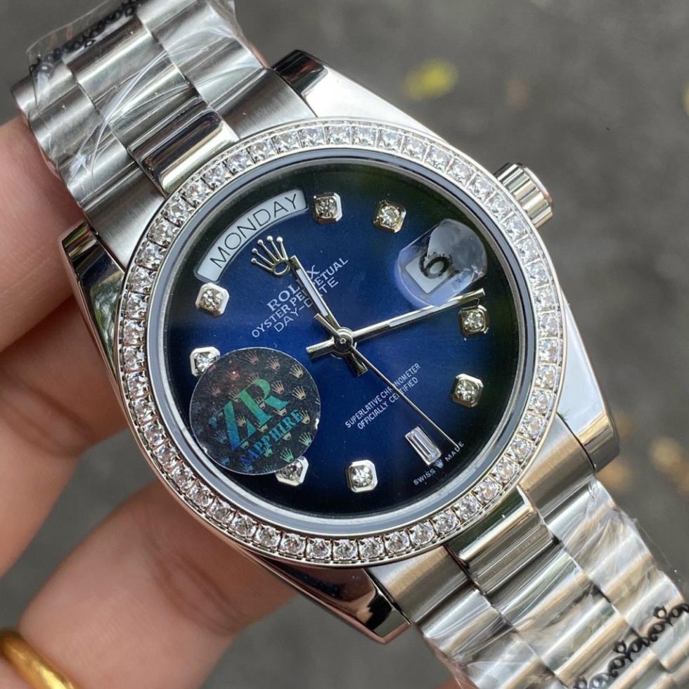 Đồng hồ nam Rolex máy cơ mặt tròn viền băm dây kim loại chống nước cao cấp