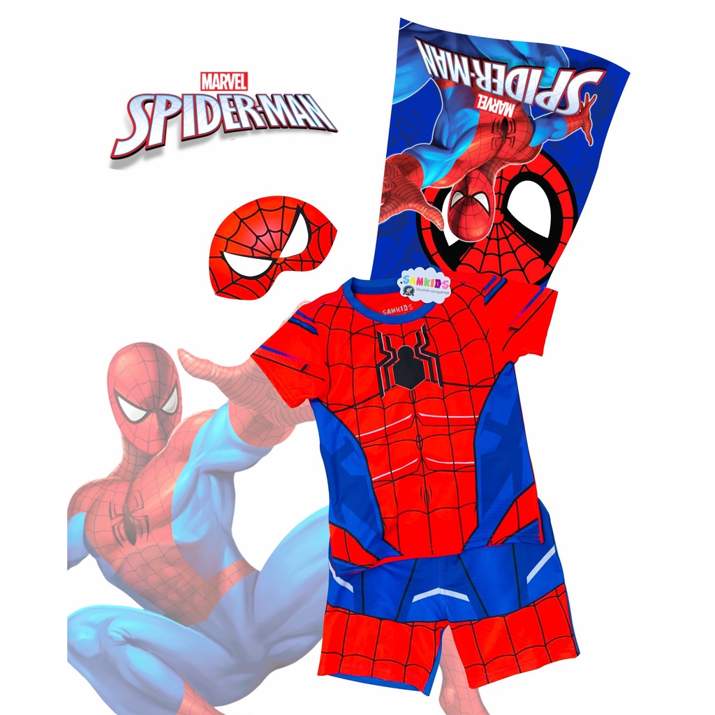 Bộ siêu nhân bé trai người nhện lửng chất cotton co giãn 4 chiều Herokids
