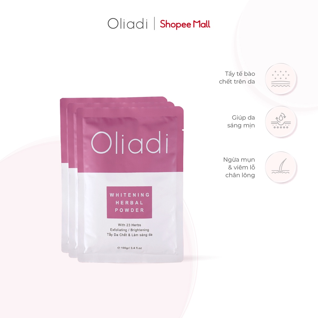 Set 3 gói bột tẩy tế bào chết body Oliadi 23 vị thảo mộc
