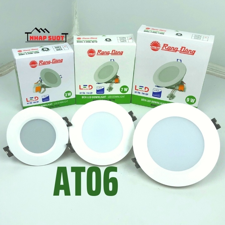 Đèn Âm Trần LED Rạng Đông Ánh Sáng Trắng Thân Nhựa 76/3W 90/7W 110/9W - AT06L