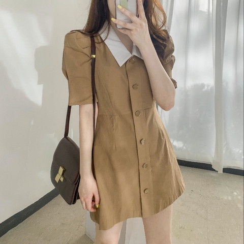 2022 Pháp retro phong cách cổ điển Hepburn váy ngắn tay ngắn tay