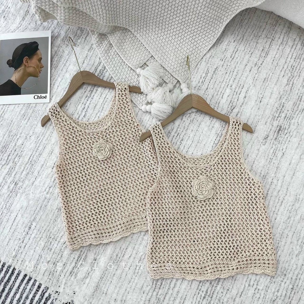 Áo len nữ sát nách lưới hoa hồng hàng Quảng Châu l1