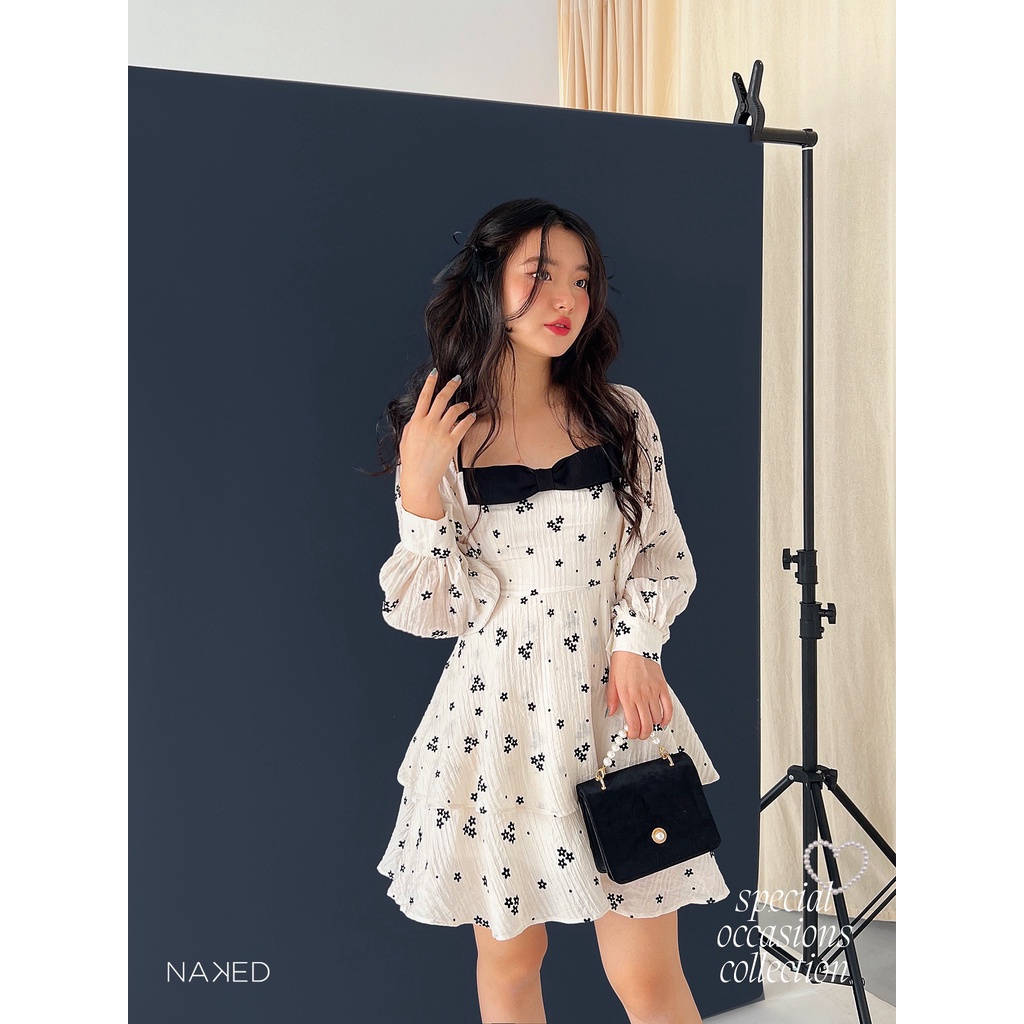 Váy tay dài hoa nhung gắn nơ Naked by V - Isabelle Dress