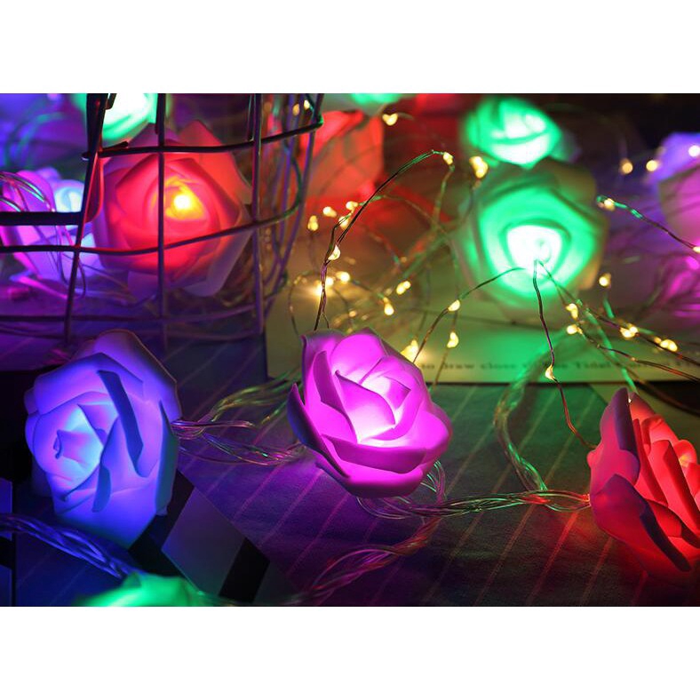 Dây Đèn LED 20 Bóng Dài 3M Hình Hoa Hồng Dùng Pin Trang Trí Giáng Sinh / Tiệc Cưới / Giáng Sinh