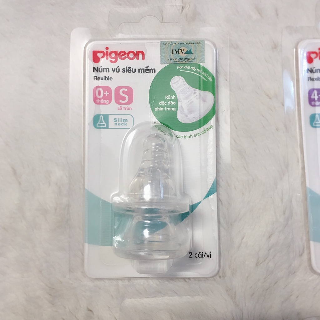 Núm ty Pigeon silicon cổ thường/cổ rộng siêu mềm plus đủ size - 2 cái / vỉ
