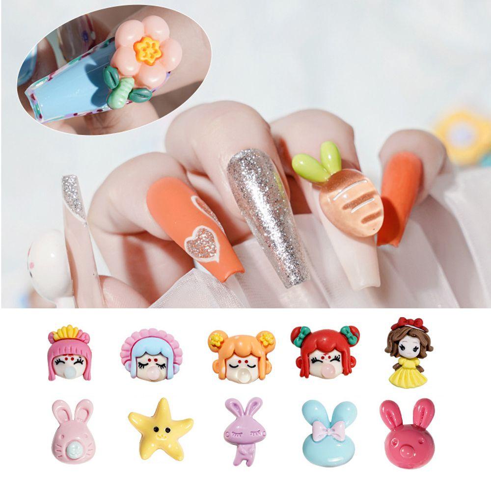 OCEANMAP Set 10 / 20 Phụ Kiện Trang Trí Móng Tay Hình Thỏ Hoạt Hình Dễ Thương