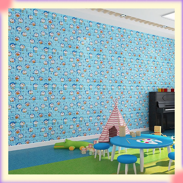 Xốp dán tường 3D hình Hello Kitty Doraemon hoạt hình -dạng vân gạch/ dễ dàng dán giấy dán tường phòng ngủ trang trí trần nhà