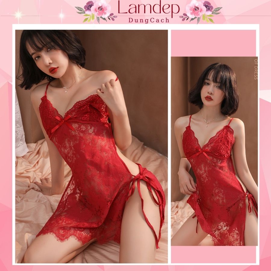 Váy ngủ sexy 2 dây ren xuyên thấu gợi cảm xẻ hông _XH1065