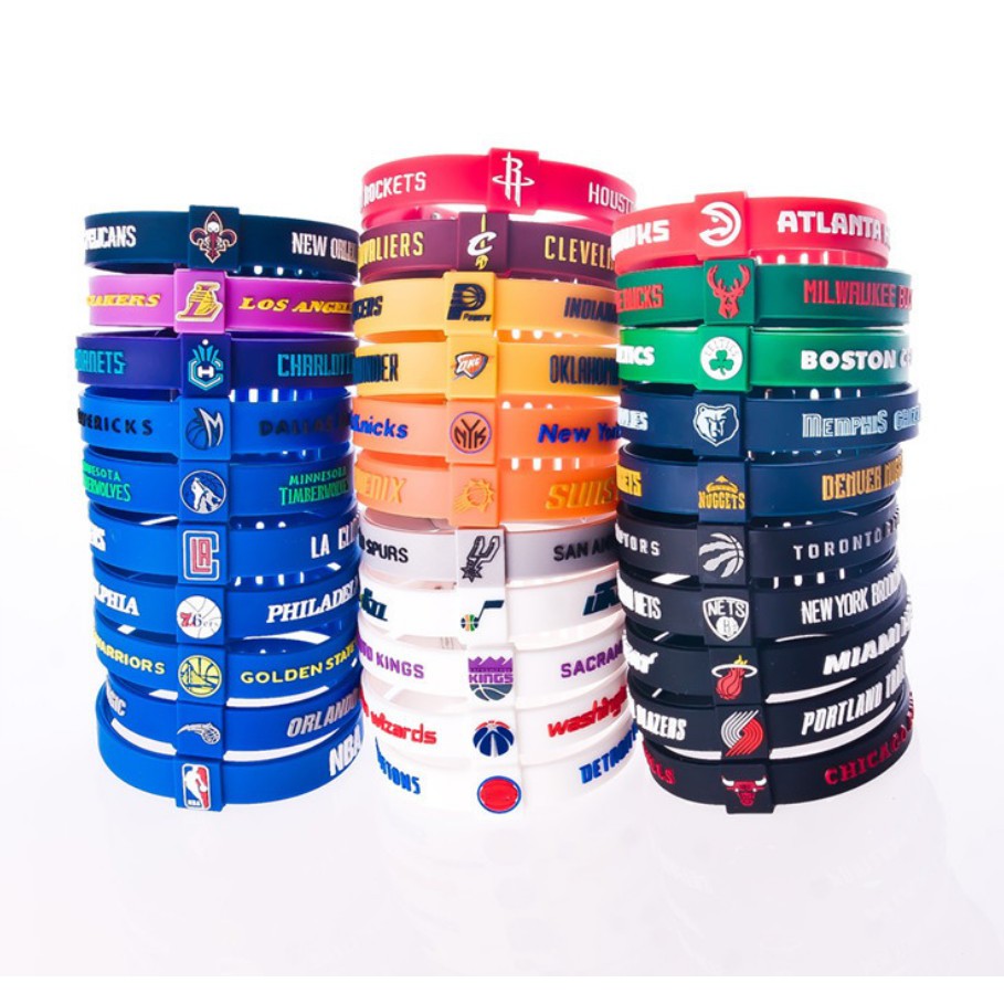 Vòng tay bóng rổ NBA team bấm Có Thể Điều Chỉnh dây silicone bền đẹp Celtics Lakers Chicago Bulls Golden State Warriors/