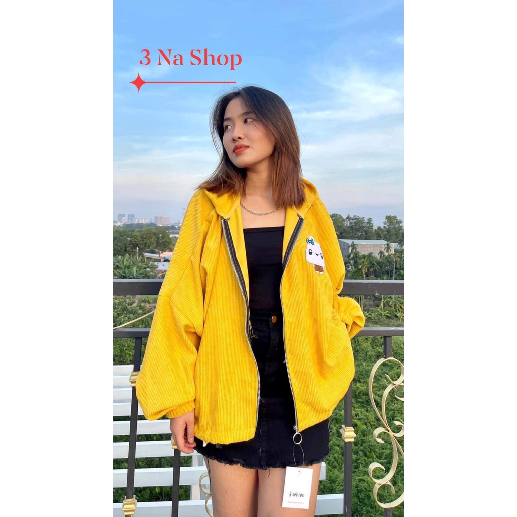 Áo khoác nhung tăm form rộng chống nắng 3 màu có nón thêu gấu phong cách Ulzzang Hàn Quốc