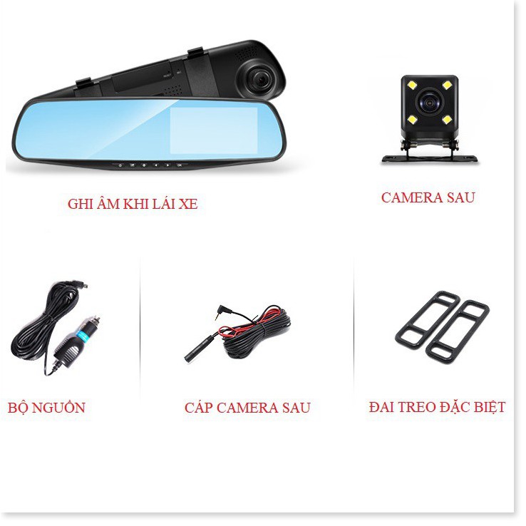 Camera hành trình gương chiếu hậu (4.3inch) full HD, Kèm camera lùi