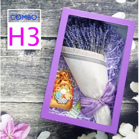 Quà tặng 20/10, quà tặng tình yêu độc và ý nghĩa. Combo H3 gồm hoa oải hương và quà tặng