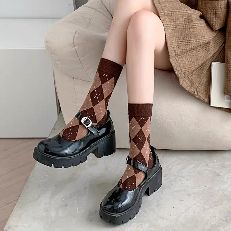 ( New) Đôi tất nữ 3 màu họa tiết kẻ sọc trendy dài trên mắt cá chân