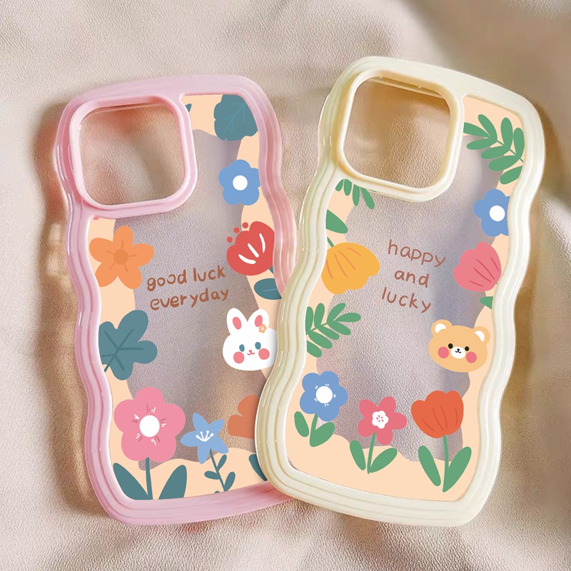 Suntaiho Ốp lưng iphone Ốp điện thoại mềm trong suốt viền gợn sóng in hoa lá thích hợp cho iPhone 11 13 12 Pro PM X XS Max XR 7 8 plus