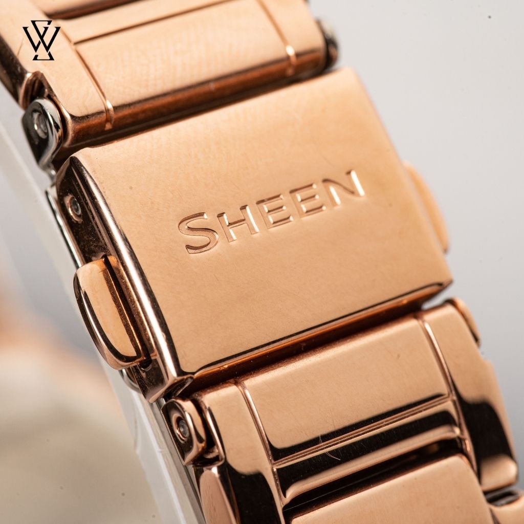 Đồng Hồ Quartz Nữ Casio Sheen WATCHSTORE SHE-3069PG-2AUDF Thiết Kế Kính Khoáng 33.2mm, Dây Kim Loại, Vỏ Thép Không Gỉ