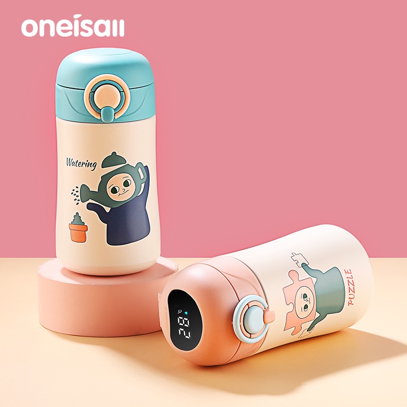 Bình nước giữ nhiệt ONEISALL thép không gỉ 316 thiết kế dễ thương có ống hút 400ml