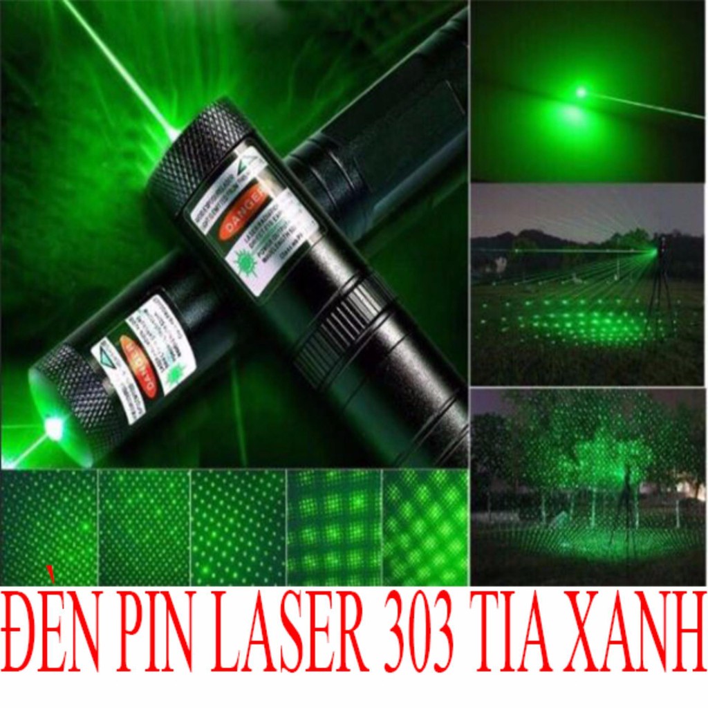 (Trọn Bộ Như Hình) Đèn laser - bút laze lazer 303 tia xanh cực sáng công suất lớn chiếu xa 3km