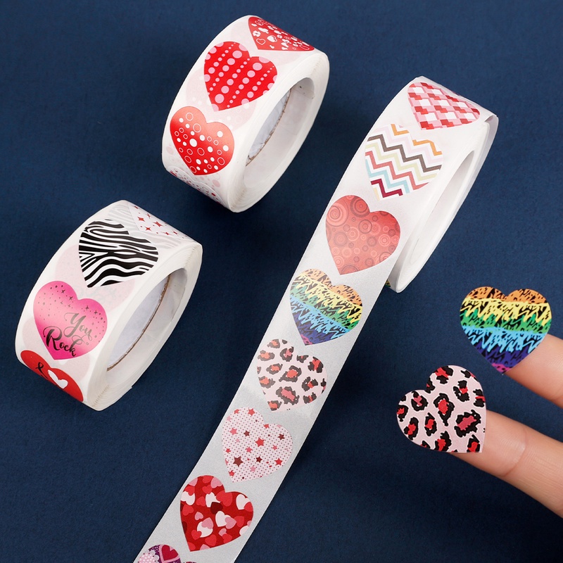 Cuộn 500 Miếng Dán Hình Trái Tim Trang Trí Túi Bánh Nướng &amp; Quà Tặng