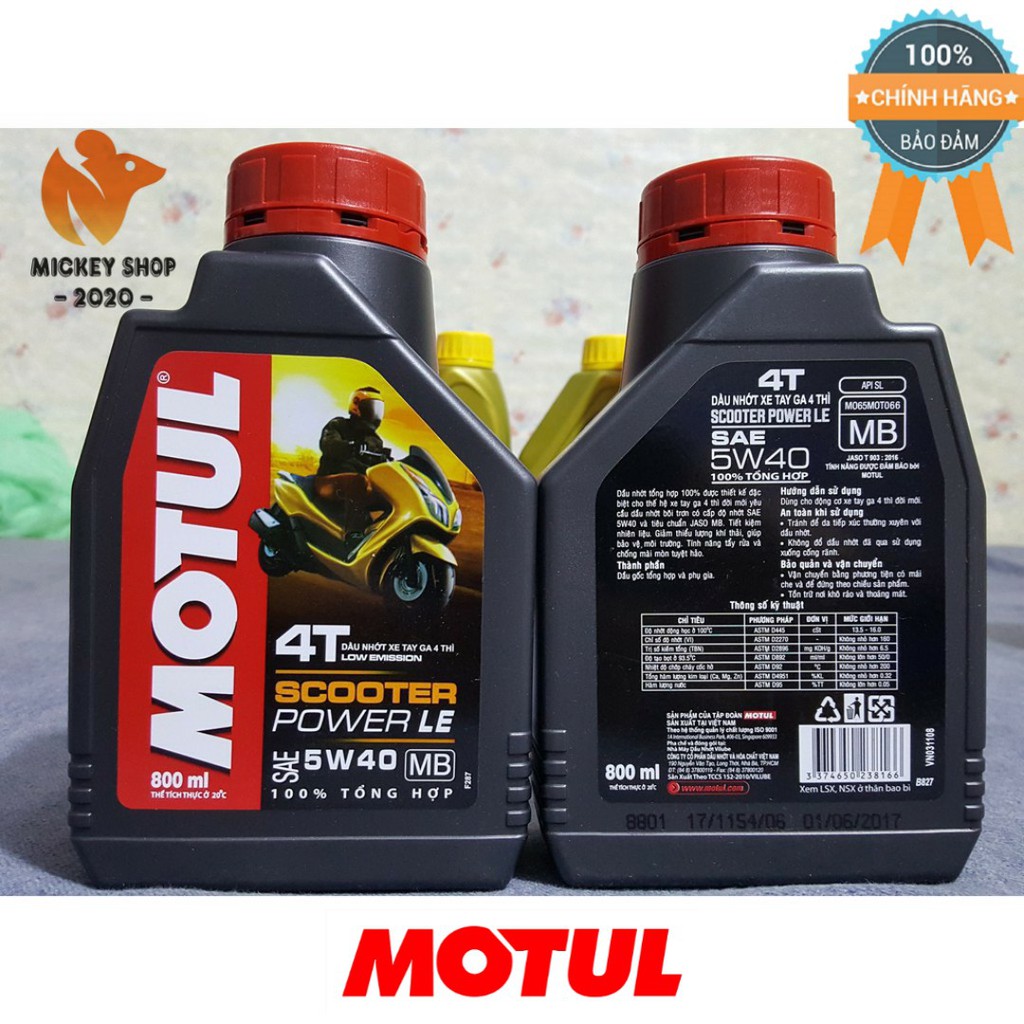 [ CHÍNH HÃNG ] Dầu Nhớt Motul Scooter Power LE SAE 5W40 MB 0.8L (100% Tổng Hợp) Dành Cho Xe Tay Ga - MICKEYSHOP