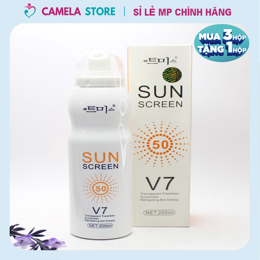 Xịt chống nắng Sun Screen V7 200ml nâng tone trắng da chống nước không bết dính SPF50