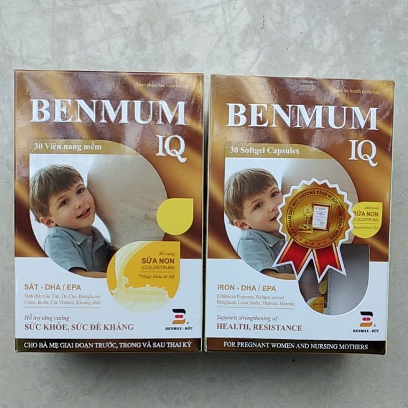 Hộp 30 viên bổ bầu Benmum IQ bổ sung sắt, acid folic, DHA cho mẹ trong giai đoạn chuẩn bị mang thai, bầu và sau sinh