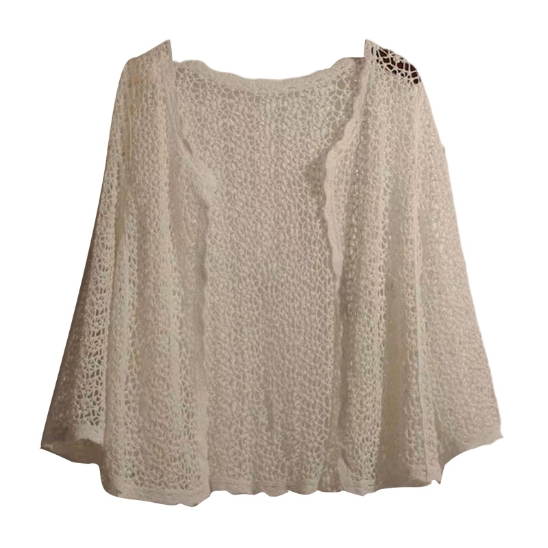 Áo Cardigan Dệt Kim Tay Dài Phối Lưới Mỏng Che Phủ Phía Trước Cho Nữ