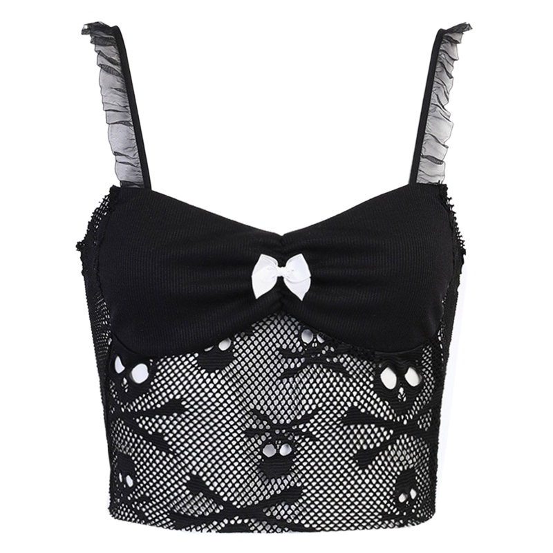 Áo croptop hai dây cổ chữ V phối bèo phong cách Harajuku quyến rũ cho nữ độc đáo