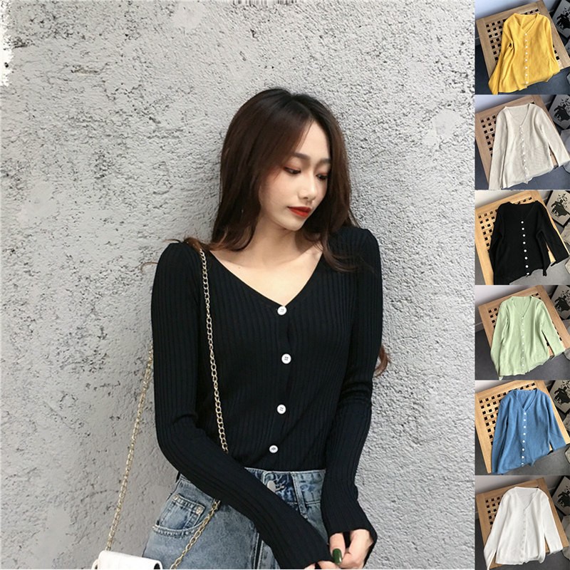 Áo khoác Cardigan dệt kim phối nút thiết kế cổ chữ V thanh lịch