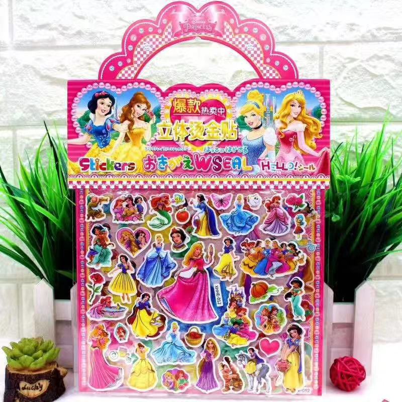 Hình dán sticker 3d nổi kèm tô màu cute chống nước chữ động vật siêu nhân công chúa dễ thương trang trí cho bé trai gái