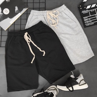 Quần đùi nam nữ trơn vải nỉ da cá lưng thun dây rút, quần short unisex ống rộng basic