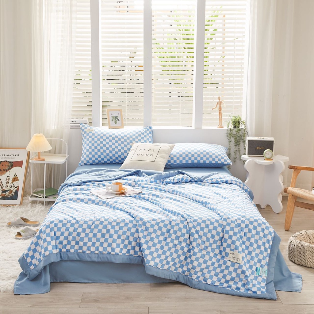 Bộ Chăn Ga Gối Cotton Tici Kẻ Chăn Chần Hè HIN BEDDING, Chăn Ga Hàn Quốc Vintage Chăn Chần Bông Cao Cấp Các Mẫu Mới