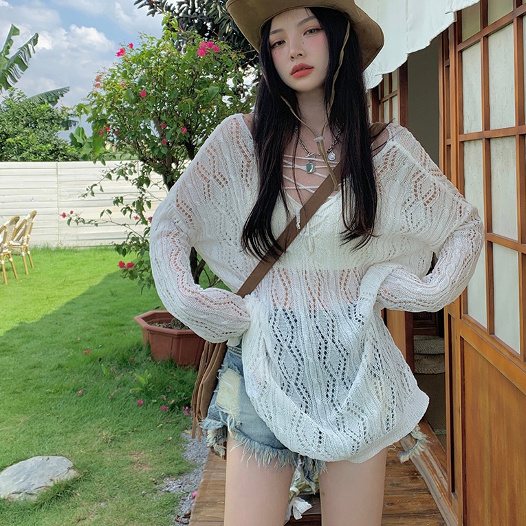 Áo Sweater Dệt Kim Phối Lưới Thời Trang Mùa Thu Hàn Quốc Cho Nữ