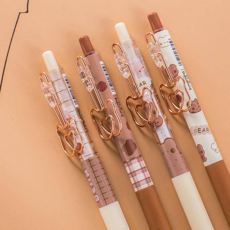 Hộp 6 Bút Mực Gel Ngòi 0.5mm In Hình Gấu Hoạt Hình Dễ Thương