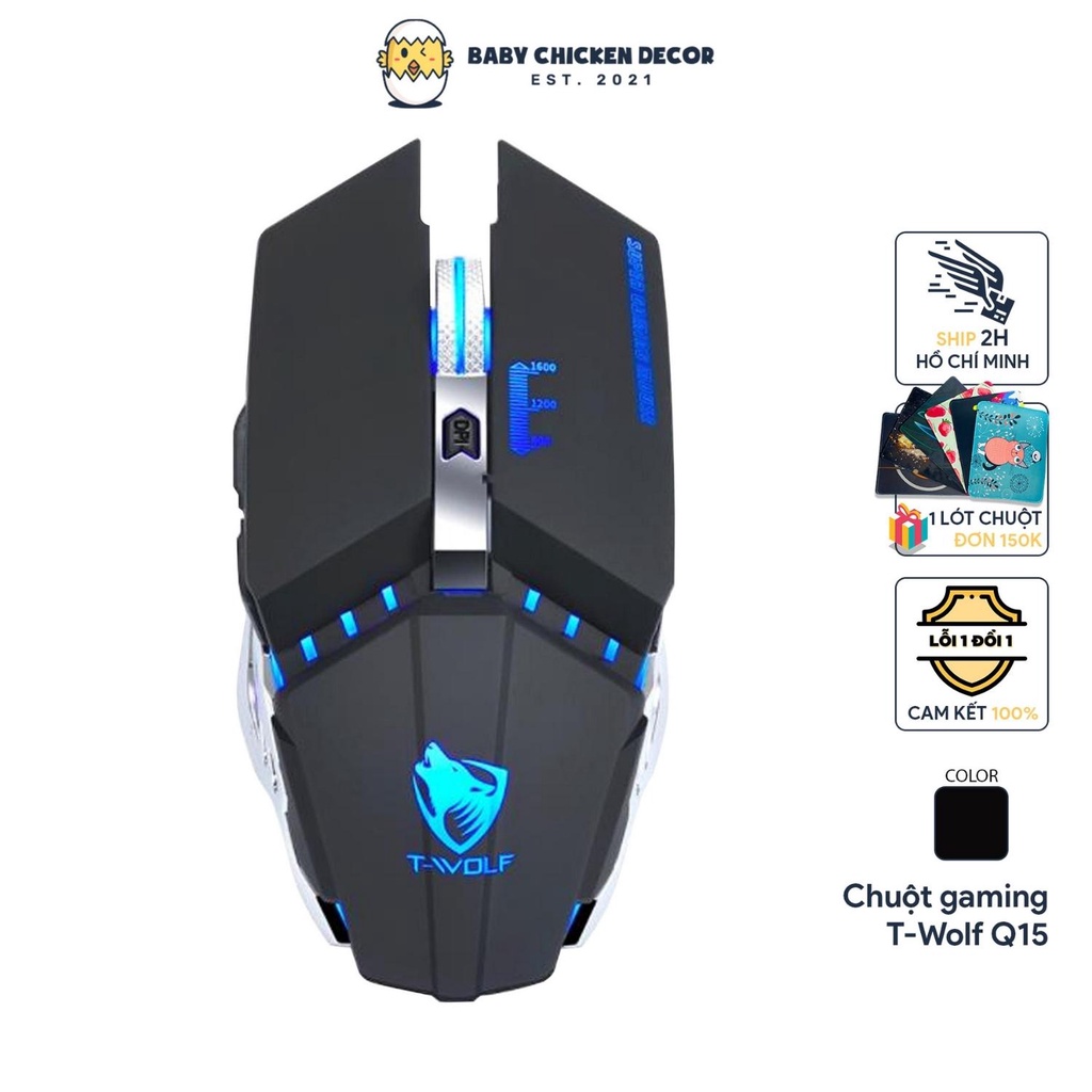 Chuột gaming không dây, chuột không dây chống ồn led RGB T-Wolf Q15 wireless chuyên game - BABY CHICKEN DECOR