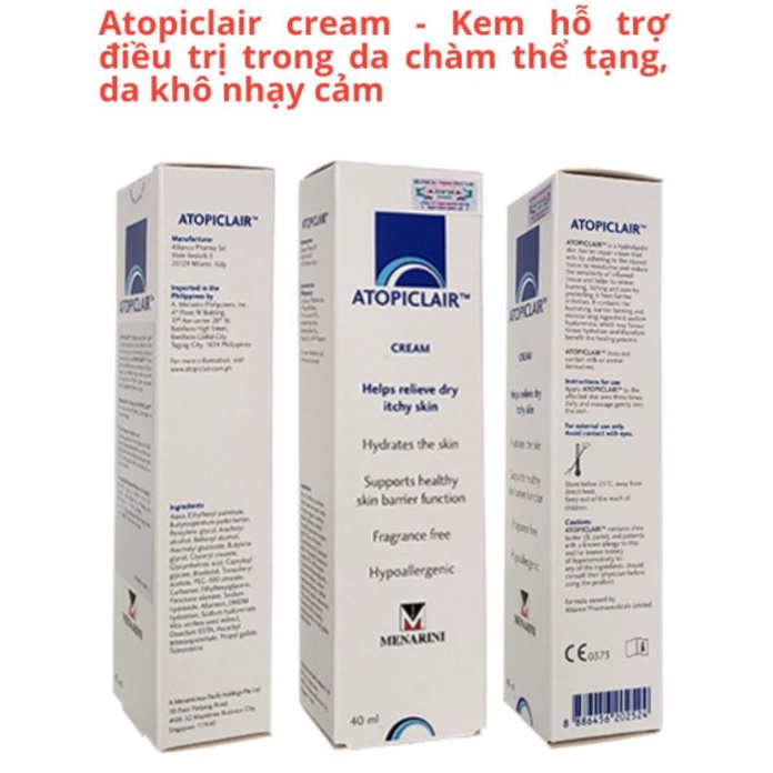 Atopiclair cream  kem dưỡng ẩm cho viêm da cơ địa, da nhạy cảm 40 ml