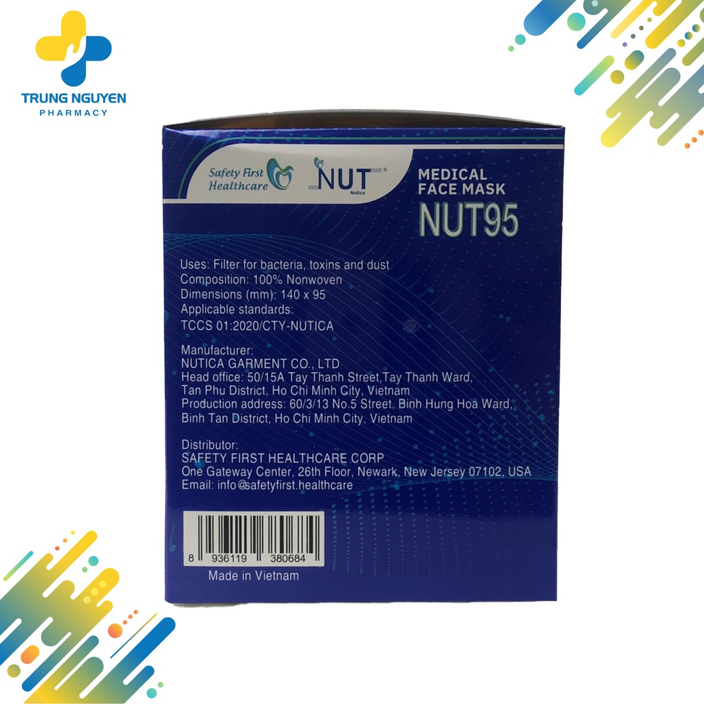 khẩu trang màu trắng Nut 95 (Hộp 20 bịch / 1 bịch 2 cái)