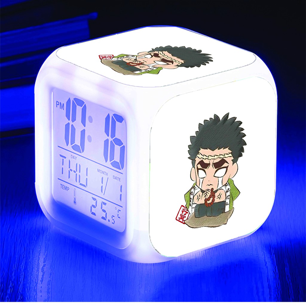 Đồng hồ báo thức để bàn in hình KIMETSU NO YAIBA Thanh Gươm Diệt Quỷ ver NGỒI đèn LED đổi màu chibi anime