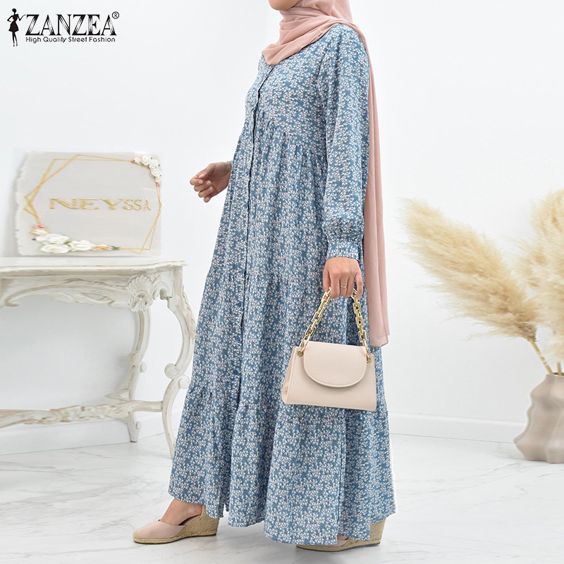 Zanzea Đầm Babydoll Tay Phồng In Hoa Phong Cách Bohemian Cho Nữ
