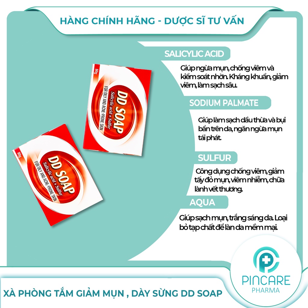 Xà phòng tắm DD Soap 80g giảm mụn, dày sừng - Hàng chính hãng - Nhà thuốc PinCare