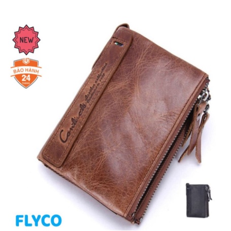 2022 Contac N0029 - Bảo Hành 2 Năm - Bóp Ví Đứng Nam Bỏ Túi Da Ngựa Điên Men Wallet Genuine Bò - Nam Nữ
