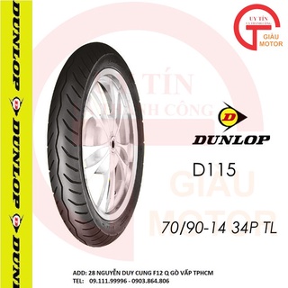 Lốp Dunlop 70.90-14_ Vỏ xe máy Dunlop size 70/90-14 D115 TL 34P vỏ nhỏ trước 70-14 cho mio, luvias, vario, ga nhỏ nhẹ xe