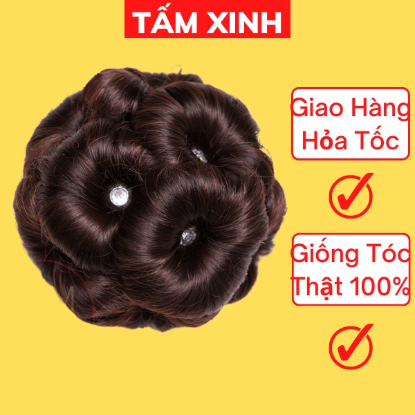 BÚI TÓC HOA GIẢ CAO CẤP ĐẸP - NÂU ĐẬM ĐÁ