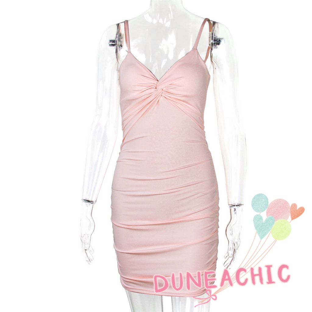 DUNEA Đầm Hai Dây Hở Lưng Thắt Nút Gợi Cảm Cho Nữ