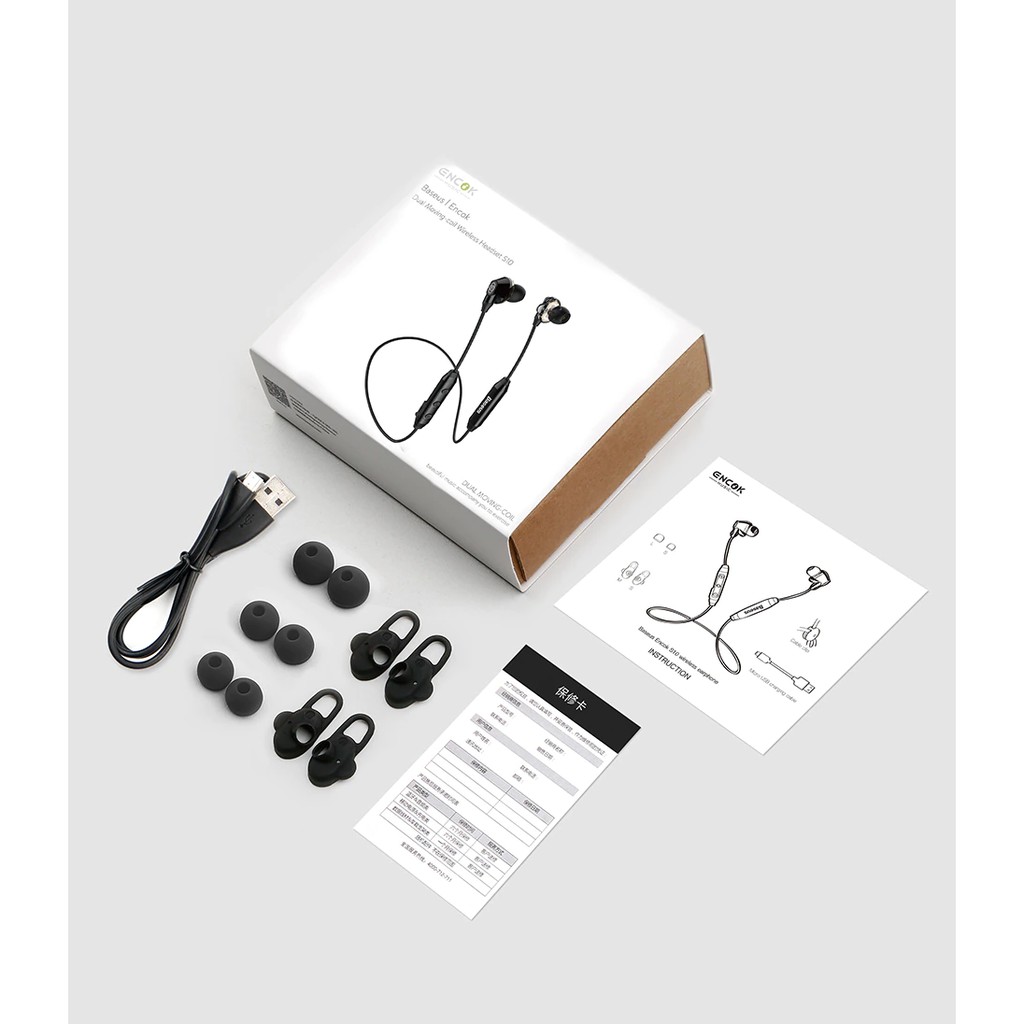 Tai nghe Bluetooth nhét tai Baseus Encok S10 Dual Moving Coils (4 Speakers, Bluetooth 4.1, iP5X waterproofing)