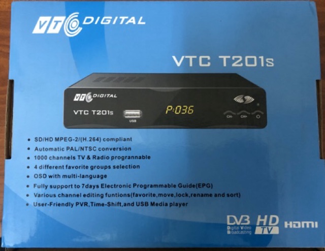 Đầu thu mặt đất DVBT2 VTC-T201s (Vào được internet qua usb thu wifi)