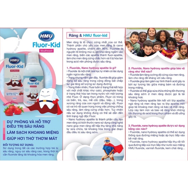Nước súc miệng trẻ em HMU Flour-Kid dự phòng và chống sâu răng chính hãng Đại học Y Hà Nội