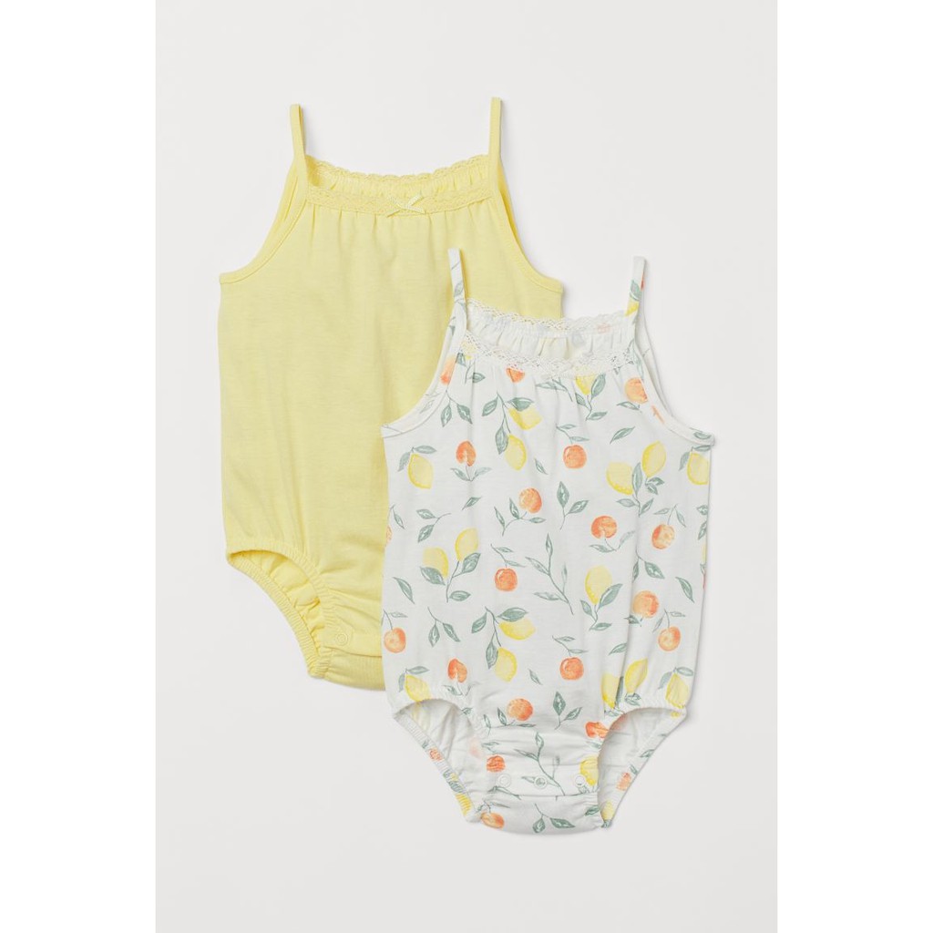 Set 2 bodysuits 2 dây bé gái, màu vàng - trắng in hình chanh, Hờ mờ US săn SALE